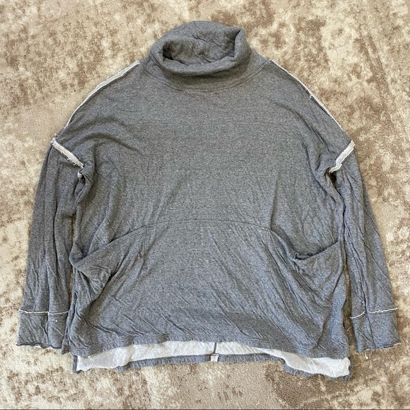 We the Free Flight Pullover Gray Raw Edge Turtle - Picture 2 of 7